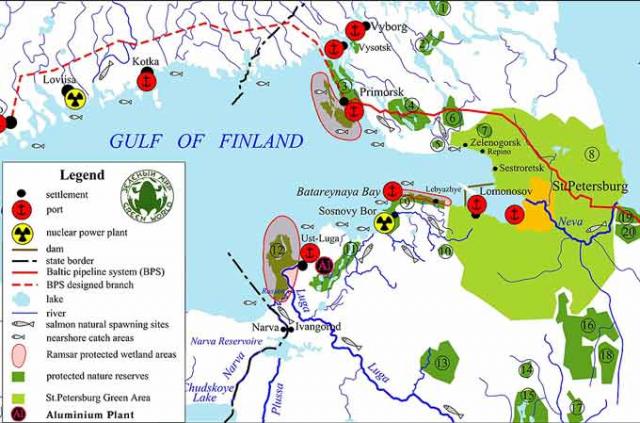 Карта южного берега Финского залива с опасными объектами